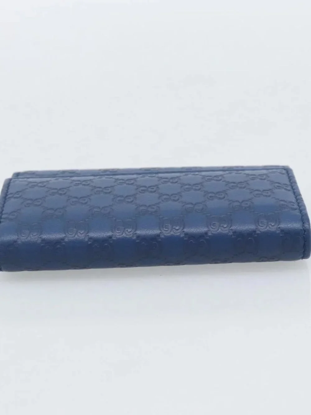 GUCCI Micro Guccissima GG Canvas Key Case Leather Blue Gold 278633 Auth 186350M